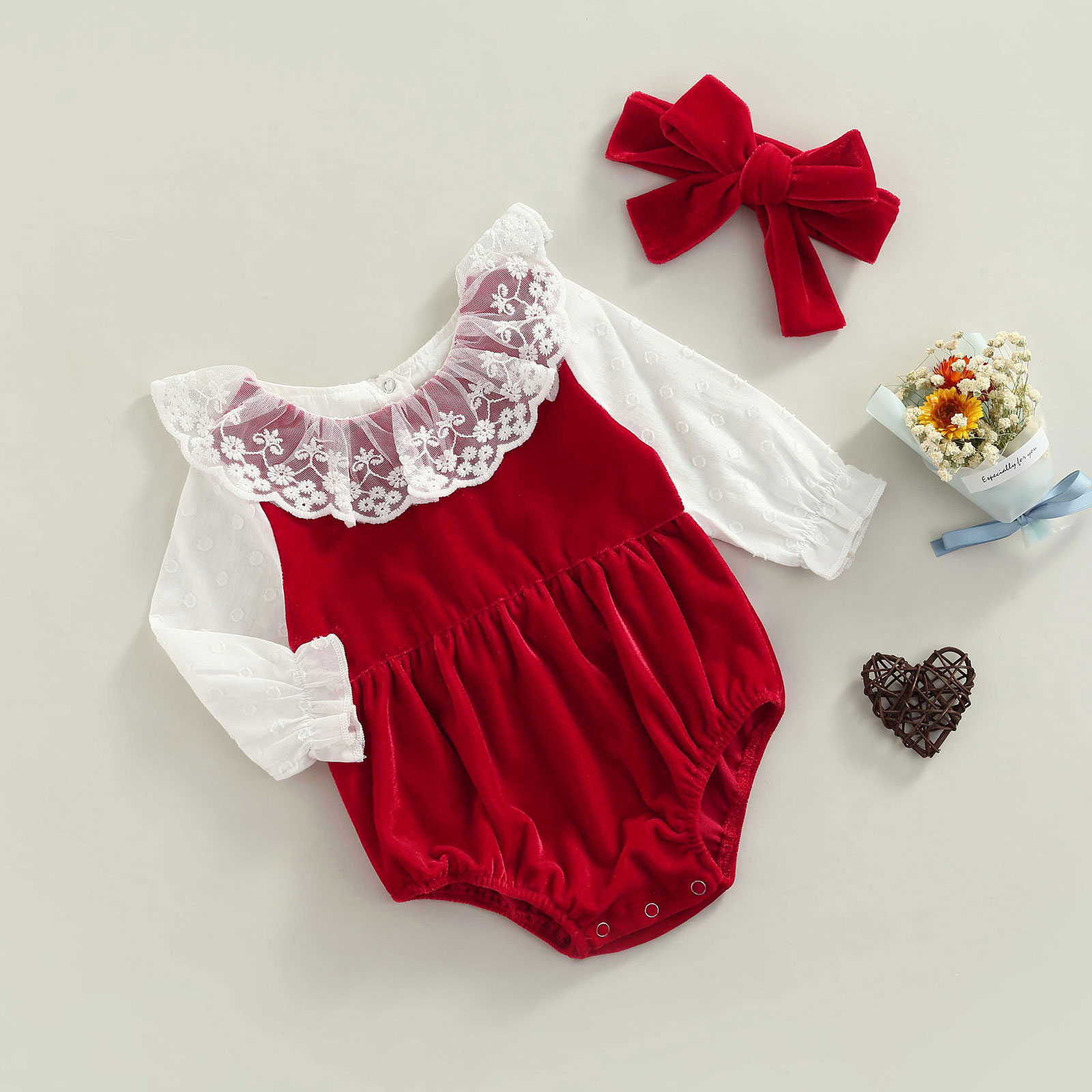 Winter Clothing Newborn - Barboteuse en velours pour nouveau-né fille,