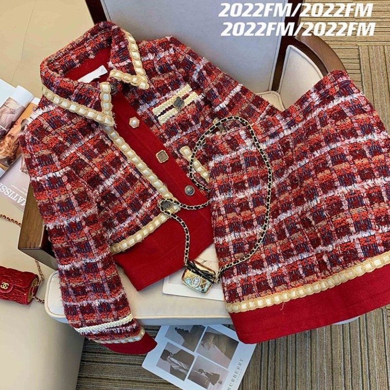 Winter Clothing Line - Costume élégant rouge en Tweed pour