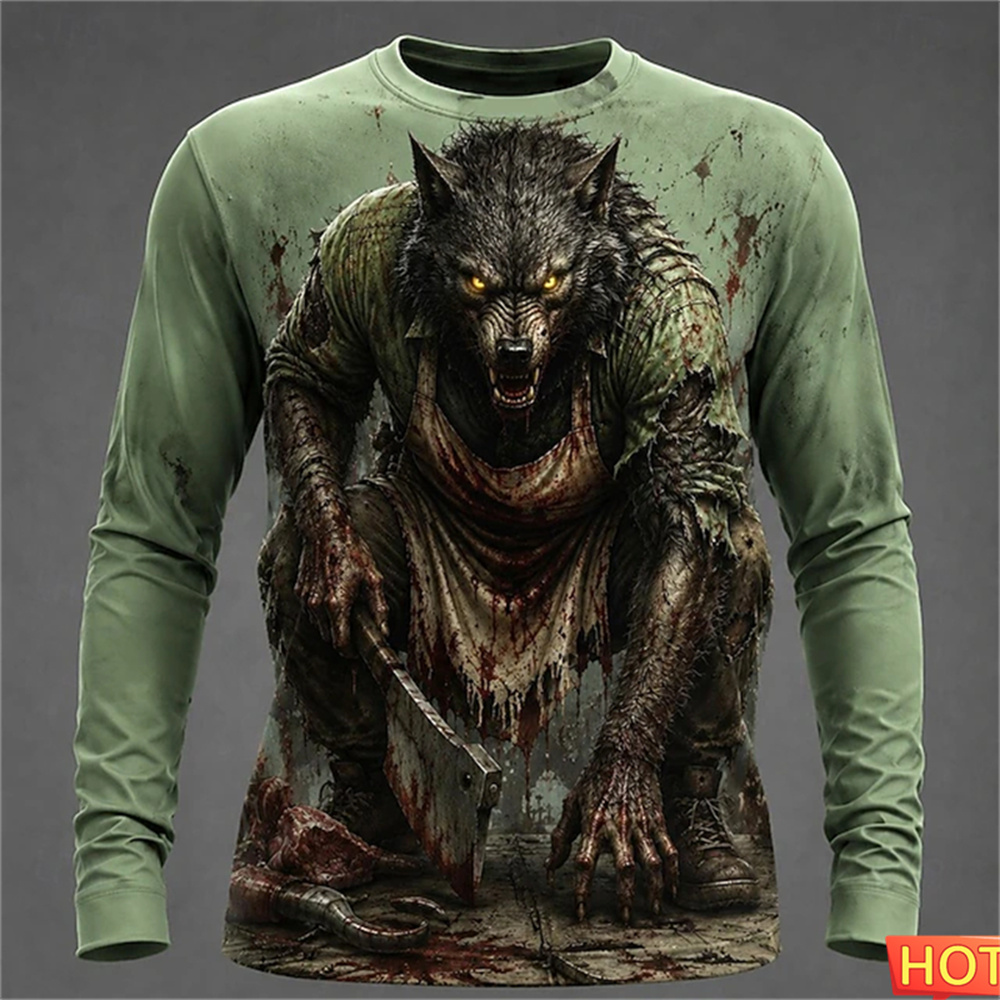 Winter Sun Clothing - T-shirt Halloween Bloody Wolf pour hommes,